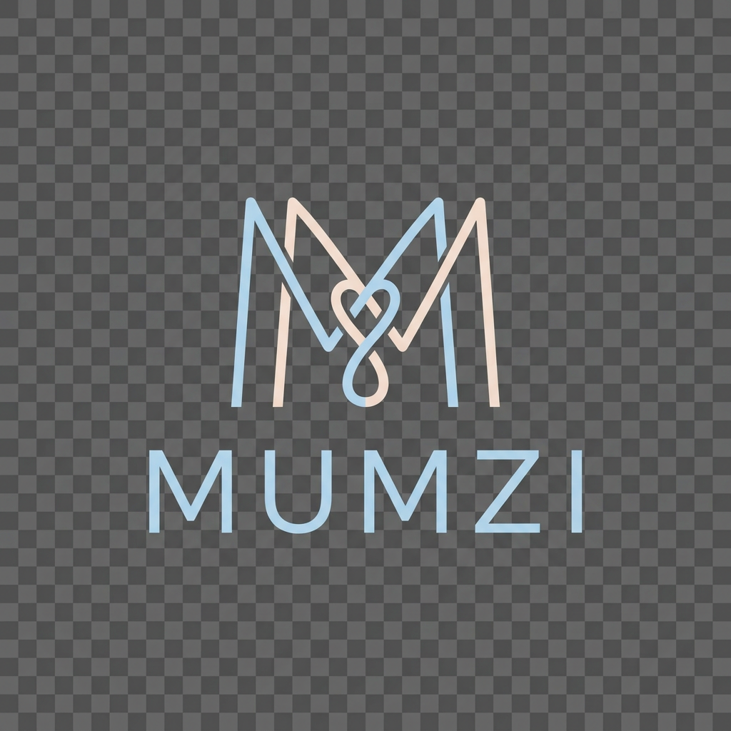AI Design for A minimalist, elegant monogram logo for the baby brand "MUMZI" built from two overlapping letterforms — the two "M"s in MUMZI interlock and overlap the way Chanel's two C's interlock, or the way MasterCard's two circles overlap, creating a symmetrical emblem with a distinct shape in the overlapping middle section (shaped like a tiny heart, star, or baby footprint). Rendered in a single thin, refined line weight, extremely clean and uncluttered. Color palette: soft baby blue and blush cream, or optionally rendered in a single solid pastel color for versatility. Flat vector, luxury-meets-gentle aesthetic, no gradients, no 3D, no photorealism, transparent background. Should be simple enough to be recognizable in a single flat color, the way MasterCard's mark works even in black and white.