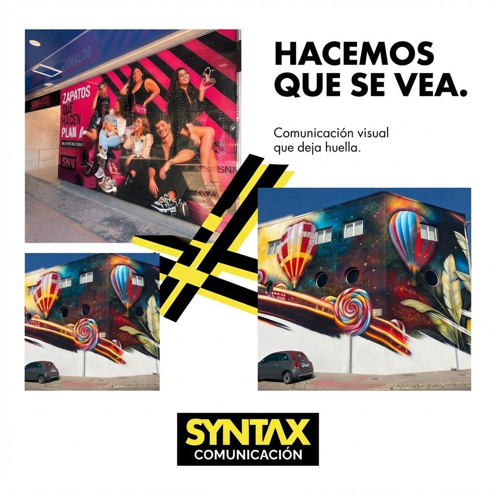 AI Design for The following reference images are provided:
- Reference A corresponds to the attached image for the asset "Syntax – Proyectos reales".
- Reference B corresponds to the attached image for the brand element "Syntax Comunicacion" (The image features the word SYNTAX in bold yellow capital letters with a custom typeface, positioned above the word COMUNICACIÓN in a smaller, white sans-serif font, all set against a solid black background.). Instructions: The image features the word SYNTAX in bold yellow capital letters with a custom typeface, positioned above the word COMUNICACIÓN in a smaller, white sans-serif font, all set against a solid black background.
User request:
Syntax – Proyectos reales Syntax Comunicacion Create a premium vertical Instagram post (1080 × 1350) using the ORIGINAL photographs from @Syntax – Proyectos reales and the ORIGINAL logo from @Syntax Comunicacion.
IMPORTANT: use the supplied photographs as actual visual elements. Do not recreate, reinterpret, regenerate, recolor or replace them. Preserve their original photographic content and colors.
Create the graphic design AROUND the photographs: contemporary editorial art direction, asymmetric composition, strong cropping, generous negative space, bold typography and graphic elements using only black, white and Syntax yellow.
Main headline: HACEMOS QUE SE VEA.
Secondary text: Comunicación visual que deja huella.
Avoid collage aesthetics, generic social-media templates, mockups, stock photography and invented imagery. The real Syntax projects must be the protagonists.