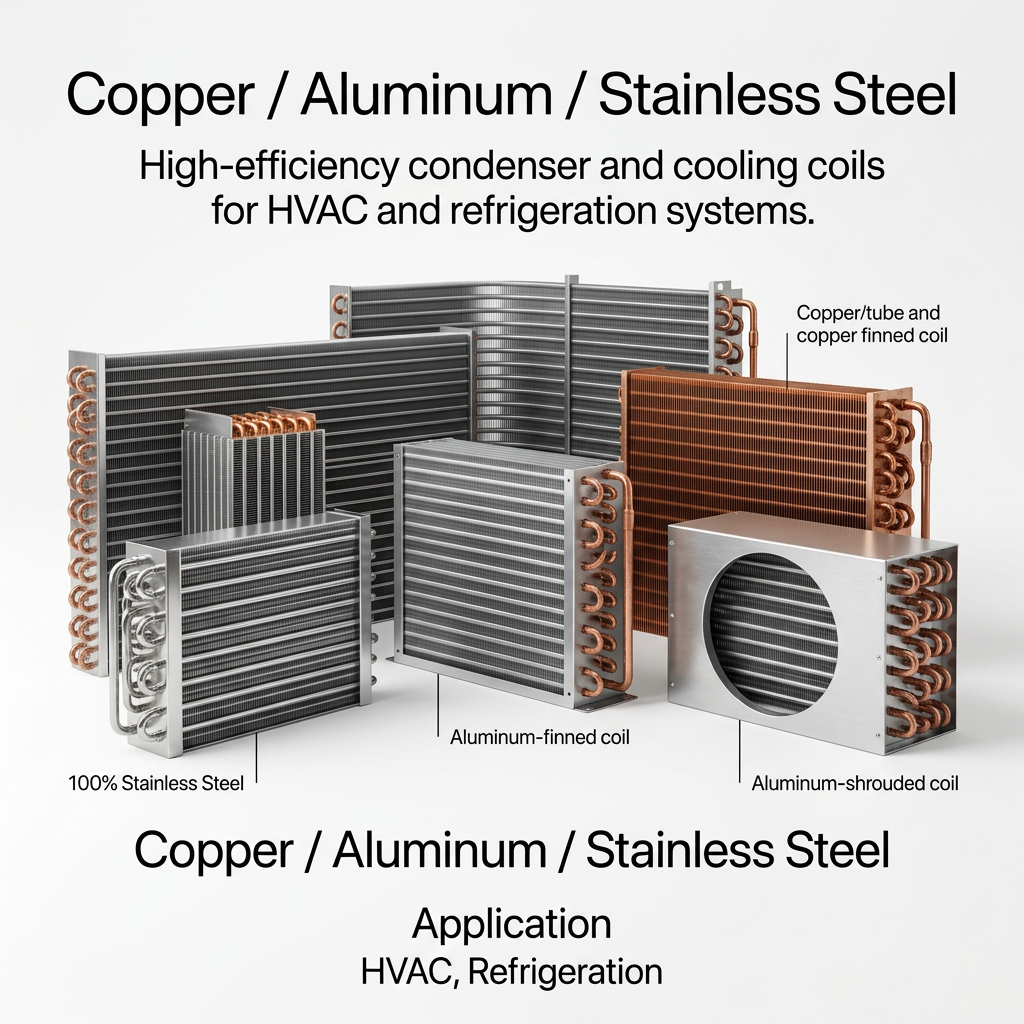 AI Design for Copper / Aluminum / Stainless Steel
High-efficiency condenser and cooling coils for HVAC and refrigeration systems.
Copper / Aluminum / Stainless Steel
Application
HVAC, Refrigeration
