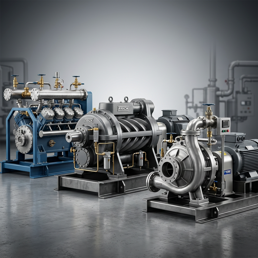 Professional studio product photography of a {{product: Compressors
Reciprocating, screw and centrifugal compressors for refrigeration, process gas and industrial applications. Supply, installation and full lifecycle support.}}, captured with crisp industrial lighting against a clean, neutral gradient background. Focus on the intricate metallic textures, polished steel surfaces, and precision engineering details, utilizing a shallow depth of field to emphasize the structural complexity. High-resolution, sharp focus, commercial aesthetic suitable for a technical catalog or website hero banner.