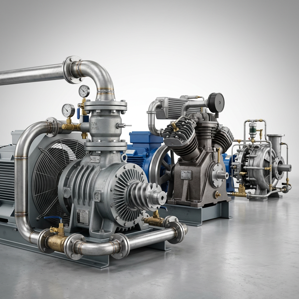Professional studio product photography of a {{product: Compressors
Reciprocating, screw and centrifugal compressors for refrigeration, process gas and industrial applications. Supply, installation and full lifecycle support.}}, captured with crisp industrial lighting against a clean, neutral gradient background. Focus on the intricate metallic textures, polished steel surfaces, and precision engineering details, utilizing a shallow depth of field to emphasize the structural complexity. High-resolution, sharp focus, commercial aesthetic suitable for a technical catalog or website hero banner.