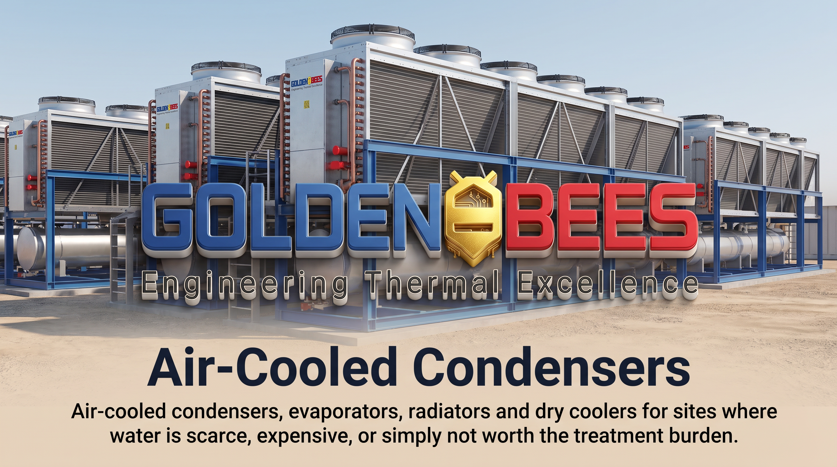 AI Design for Air-Cooled Condensers
Air-cooled condensers, evaporators, radiators and dry coolers for sites where water is scarce, expensive, or simply not worth the treatment burden.

brand the logo behind