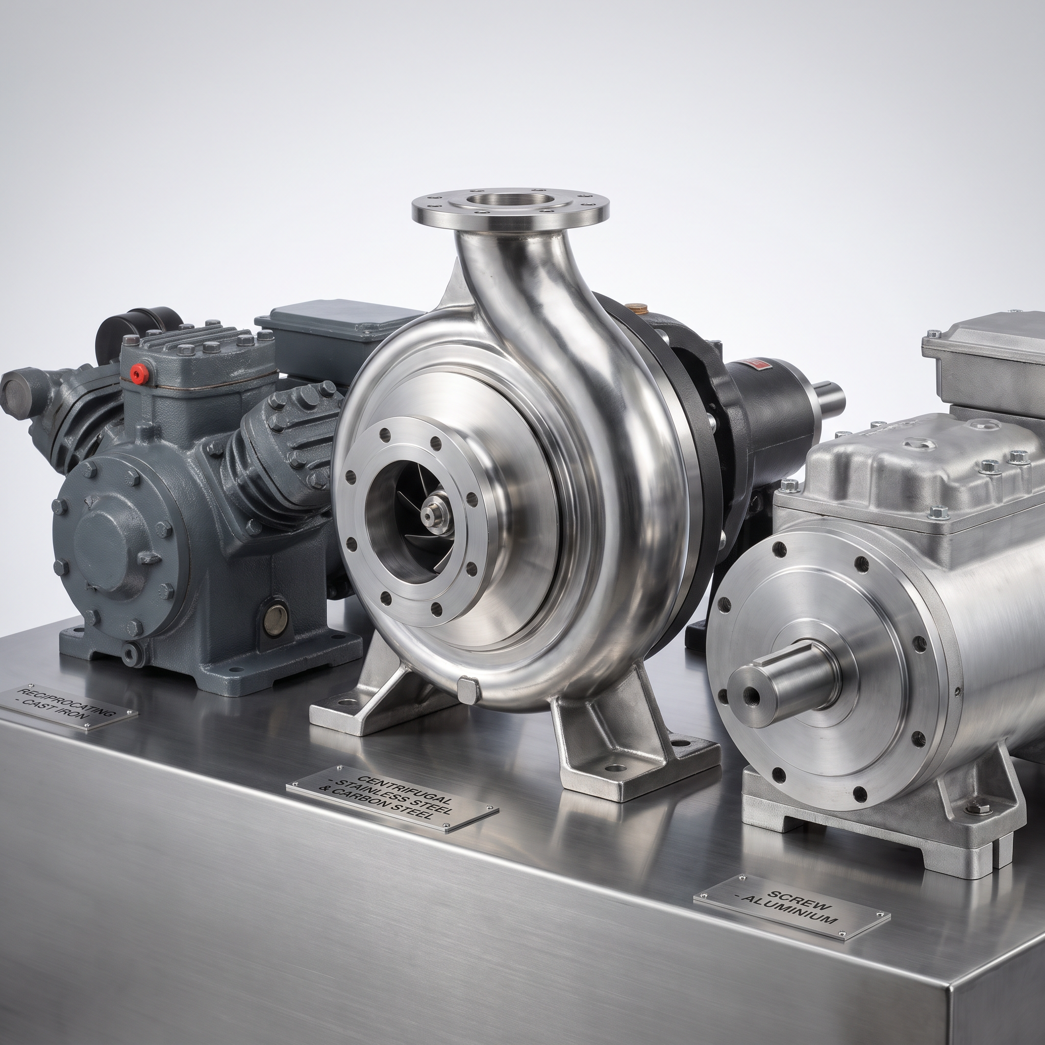 AI Design for Professional studio product photography of {{product:Reciprocating, screw and centrifugal compressors for refrigeration, process gas and industrial applications. Supply, installation and full lifecycle support.
Cast Iron
Carbon Steel
Stainless Steel
Aluminium}}, captured with crisp industrial lighting against a clean, neutral gradient background. Focus on the intricate metallic textures, polished steel surfaces, and precision engineering details, utilizing a shallow depth of field to emphasize the structural complexity and commercial aesthetic.