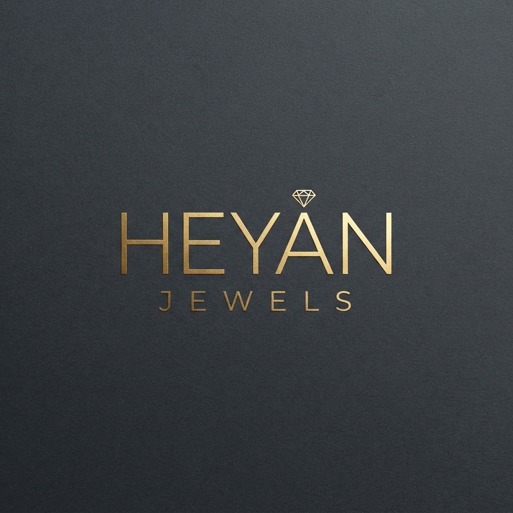 AI Design for "A modern typographic logo for the jewelry brand 'Heyan Jewels'. Ultra-clean, thin sans-serif font for 'Heyan' with the word 'Jewels' tracked out widely underneath in a smaller size. A tiny, minimalist gold sparkle or diamond vector is integrated seamlessly into the text. High contrast, metallic gold on dark grey, luxury fashion aesthetic."