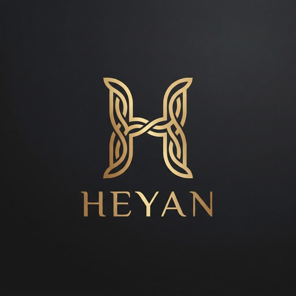 AI Design for A minimalist luxury lettermark logo featuring a stylized letter 'H' for a jewelry brand named Heyan. The 'H' is designed with elegant, interlocking lines that subtly resemble a delicate gold chain. Metallic gold gradient, flat vector style, premium corporate identity, placed on a solid dark charcoal background. Clean, modern, and sophisticated