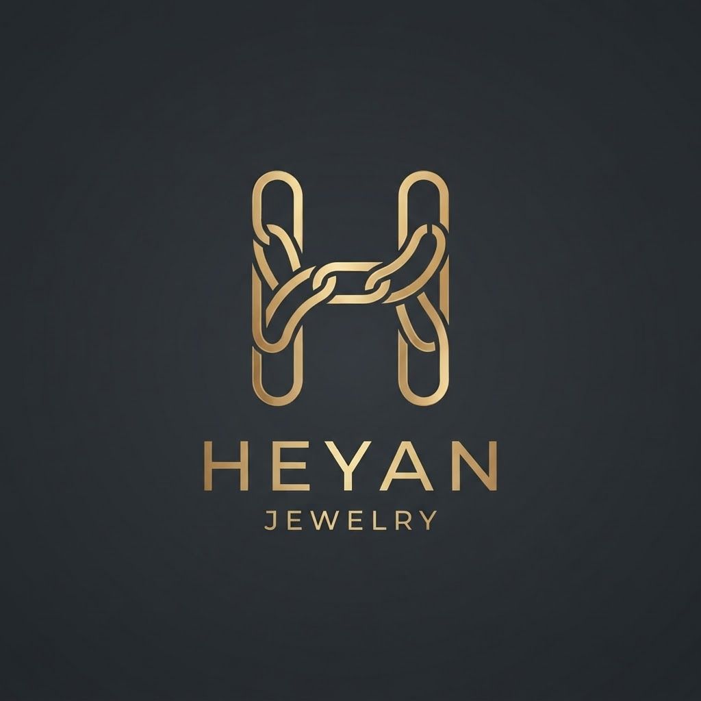 AI Design for A minimalist luxury lettermark logo featuring a stylized letter 'H' for a jewelry brand named Heyan. The 'H' is designed with elegant, interlocking lines that subtly resemble a delicate gold chain. Metallic gold gradient, flat vector style, premium corporate identity, placed on a solid dark charcoal background. Clean, modern, and sophisticated