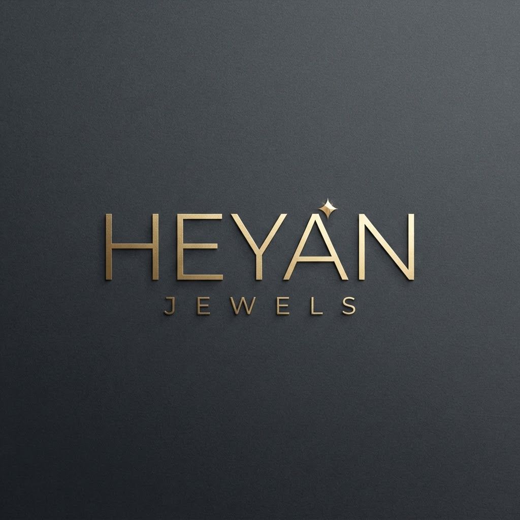 AI Design for "A modern typographic logo for the jewelry brand 'Heyan Jewels'. Ultra-clean, thin sans-serif font for 'Heyan' with the word 'Jewels' tracked out widely underneath in a smaller size. A tiny, minimalist gold sparkle or diamond vector is integrated seamlessly into the text. High contrast, metallic gold on dark grey, luxury fashion aesthetic."