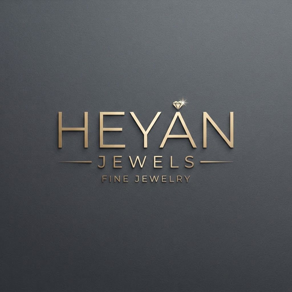 AI Design for "A modern typographic logo for the jewelry brand 'Heyan Jewels'. Ultra-clean, thin sans-serif font for 'Heyan' with the word 'Jewels' tracked out widely underneath in a smaller size. A tiny, minimalist gold sparkle or diamond vector is integrated seamlessly into the text. High contrast, metallic gold on dark grey, luxury fashion aesthetic."