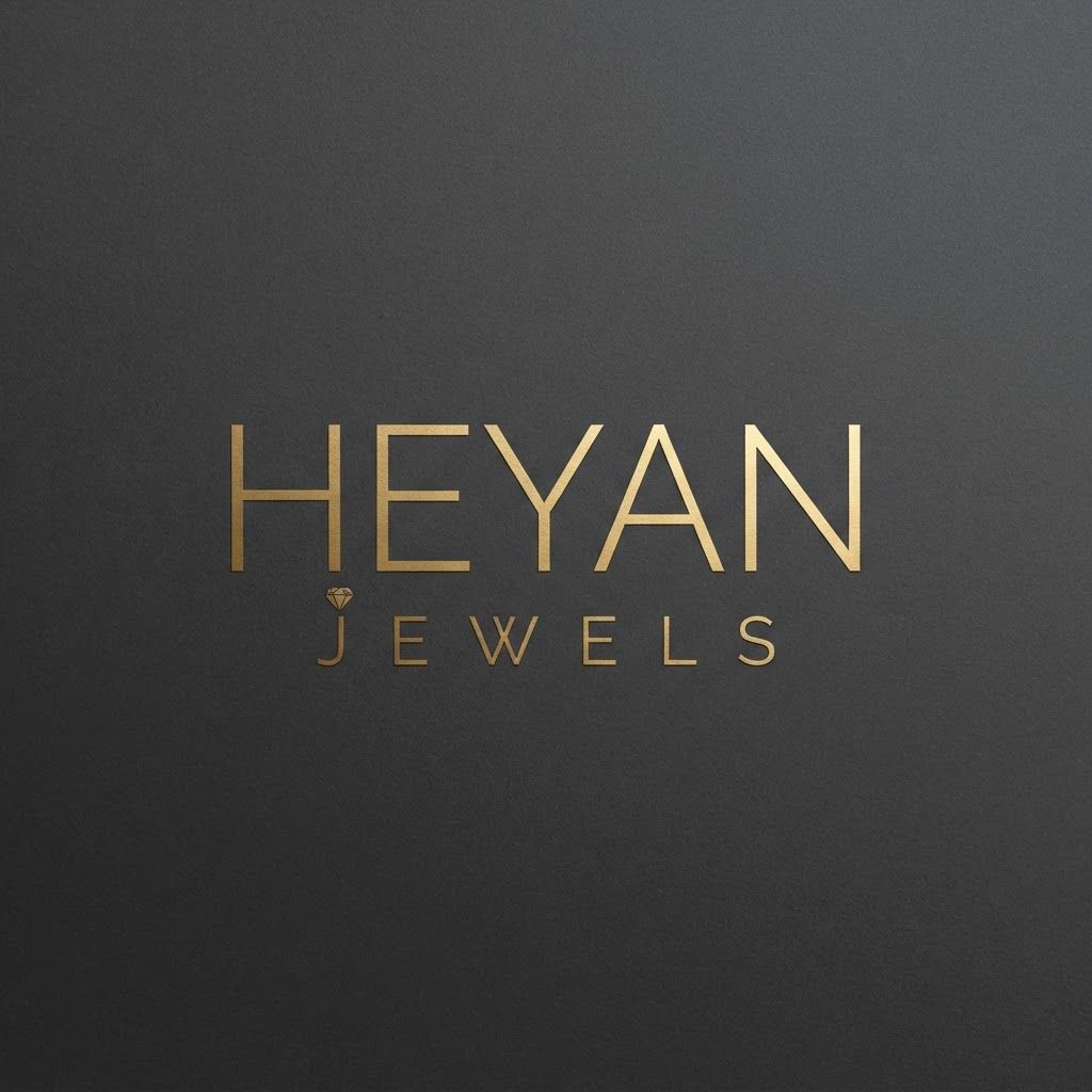 AI Design for "A modern typographic logo for the jewelry brand 'Heyan Jewels'. Ultra-clean, thin sans-serif font for 'Heyan' with the word 'Jewels' tracked out widely underneath in a smaller size. A tiny, minimalist gold sparkle or diamond vector is integrated seamlessly into the text. High contrast, metallic gold on dark grey, luxury fashion aesthetic."
