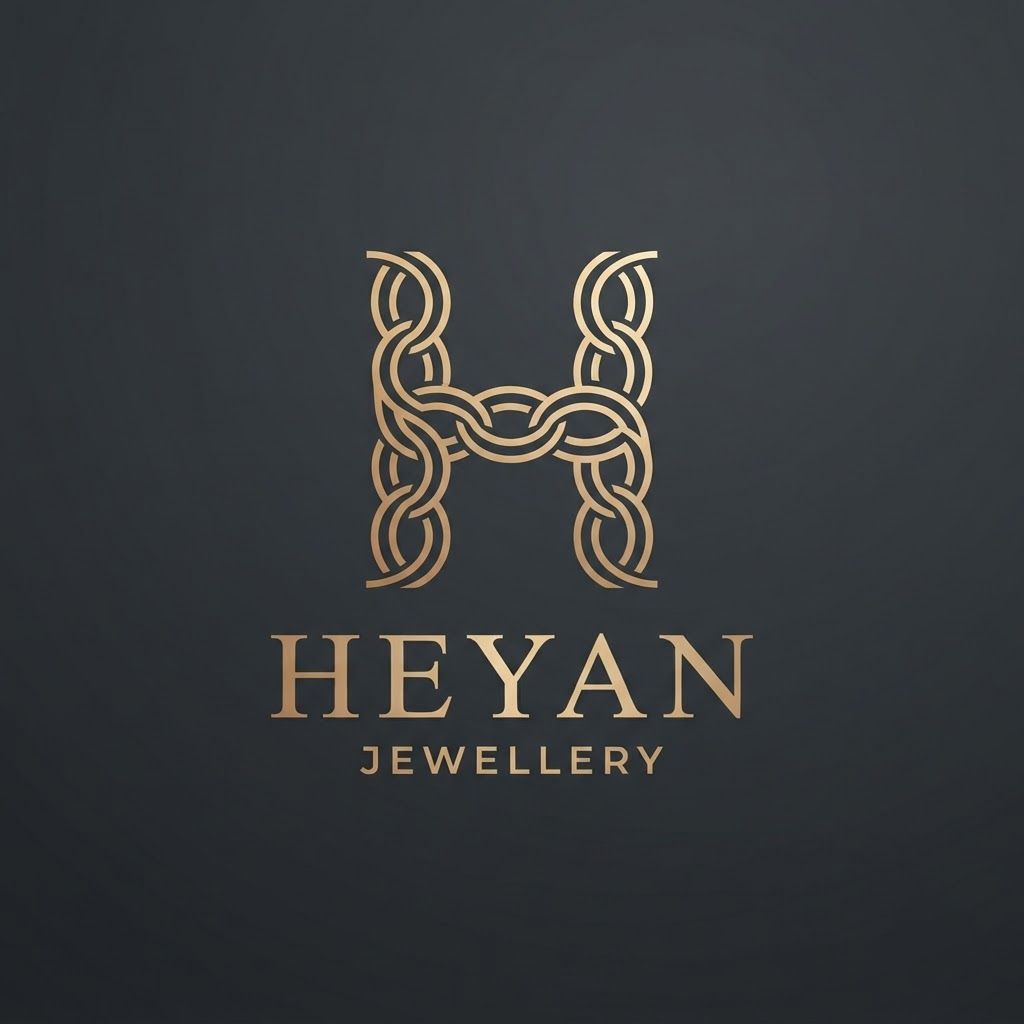 AI Design for A minimalist luxury lettermark logo featuring a stylized letter 'H' for a jewelry brand named Heyan. The 'H' is designed with elegant, interlocking lines that subtly resemble a delicate gold chain. Metallic gold gradient, flat vector style, premium corporate identity, placed on a solid dark charcoal background. Clean, modern, and sophisticated