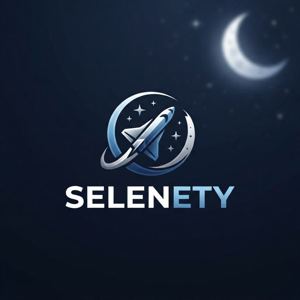 AI Design for SELENETY LOGO WITHOUT SUBSCRIPT WITH A SPACECRAFT