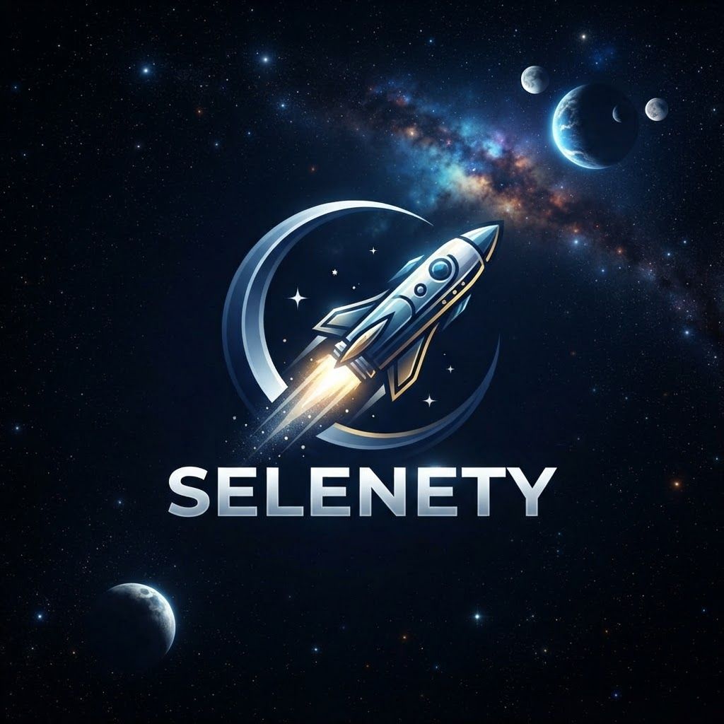 AI Design for SELENETY LOGO WITHOUT SUBSCRIPT WITH A SPACECRAFT
