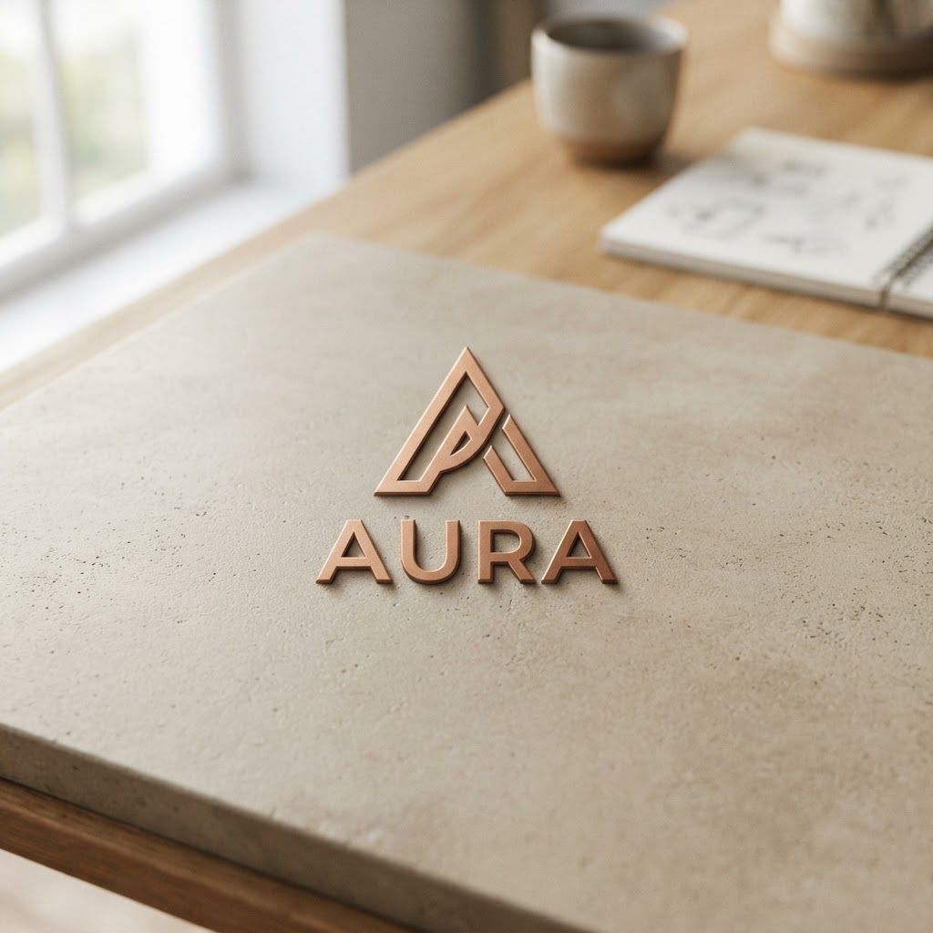 AI Design for Premium logo presentation mockup concept for Logo. Logo or brand mark displayed on a clean neutral surface with subtle depth, refined shadow, precise alignment, elegant design-studio presentation, no extra readable text.