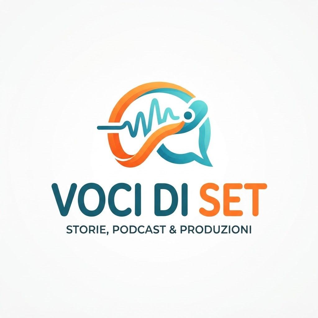 AI Design for Logo con colori arancione, chiaro e verde acqua con la scritta voci di set