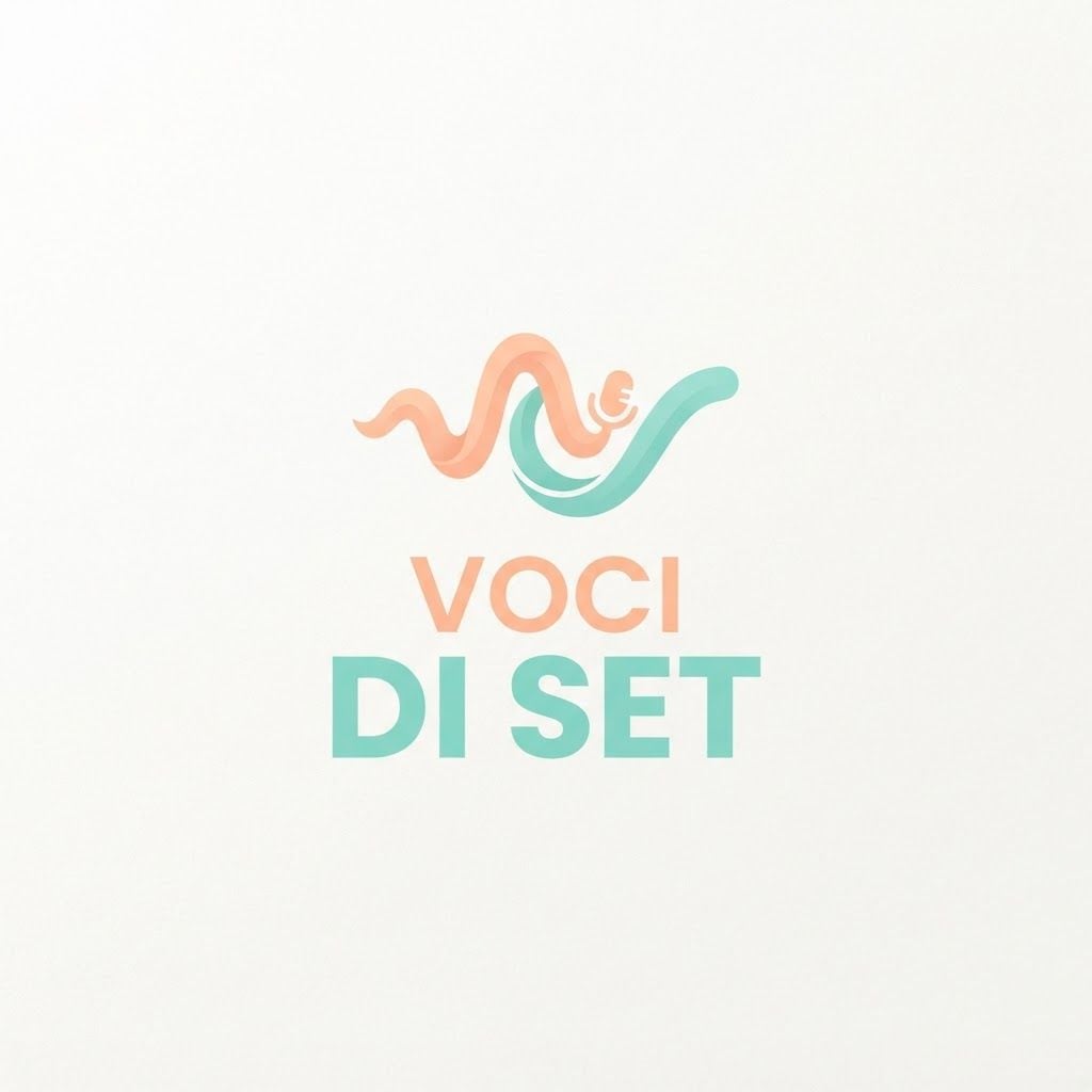 AI Design for Logo con colori arancione, chiaro e verde acqua con la scritta voci di set . I colori devono essere quasi pastello, tipo quel arancione chiaro, quasi pesca e quel verde acqua appunto un po’ pastello devono ispirare ordine e attirare il pubblico, soprattutto. Prova con qualcosa di coinvolgente per il pubblico, anche perché le scritte dei post io le farò poi con appunto i due colori che ci sono nel logo, quindi tipo le scritte normali di un colore e in grassetto le scritte dell’altro colore però, devono essere due colori che insieme si abbinano molto, perché se no è disordinato, secondo me, quindi non so.