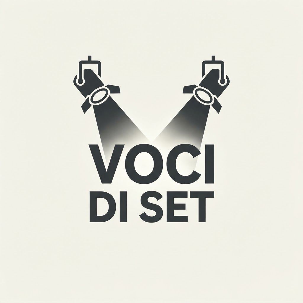 AI Design for Genera logo con uno o due riflettori che illuminano la scritta voci di set. Usa uno stile stile stilizzato 1 max 2 colori e senza aggiungere scritte