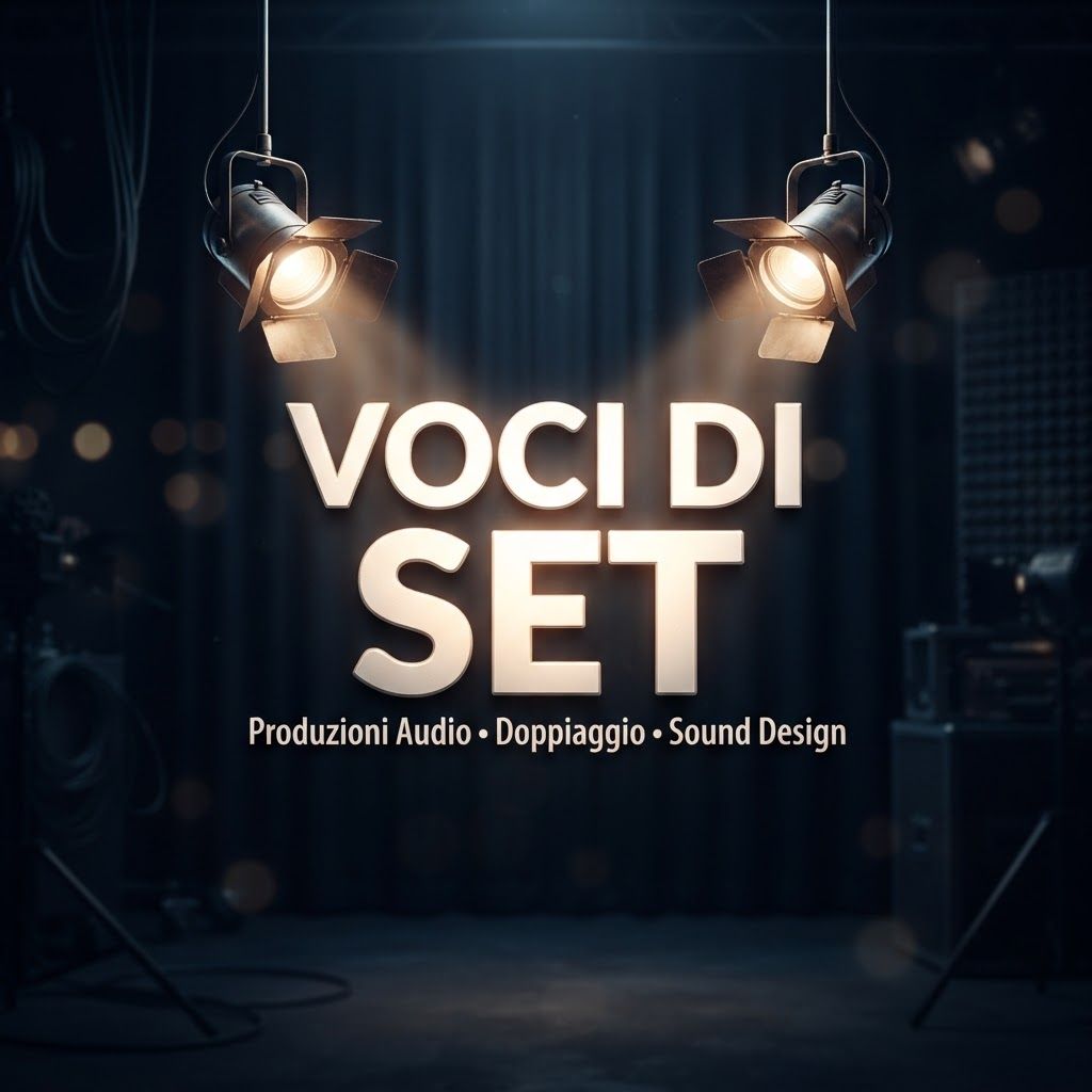 AI Design for Genera logo con uno o due riflettori che illuminano la scritta voci di set