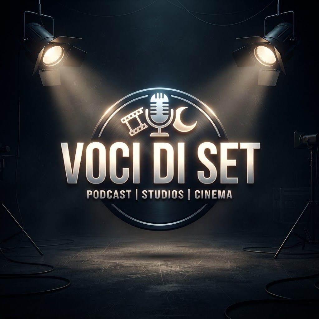 AI Design for Genera logo con uno o due riflettori che illuminano la scritta voci di set