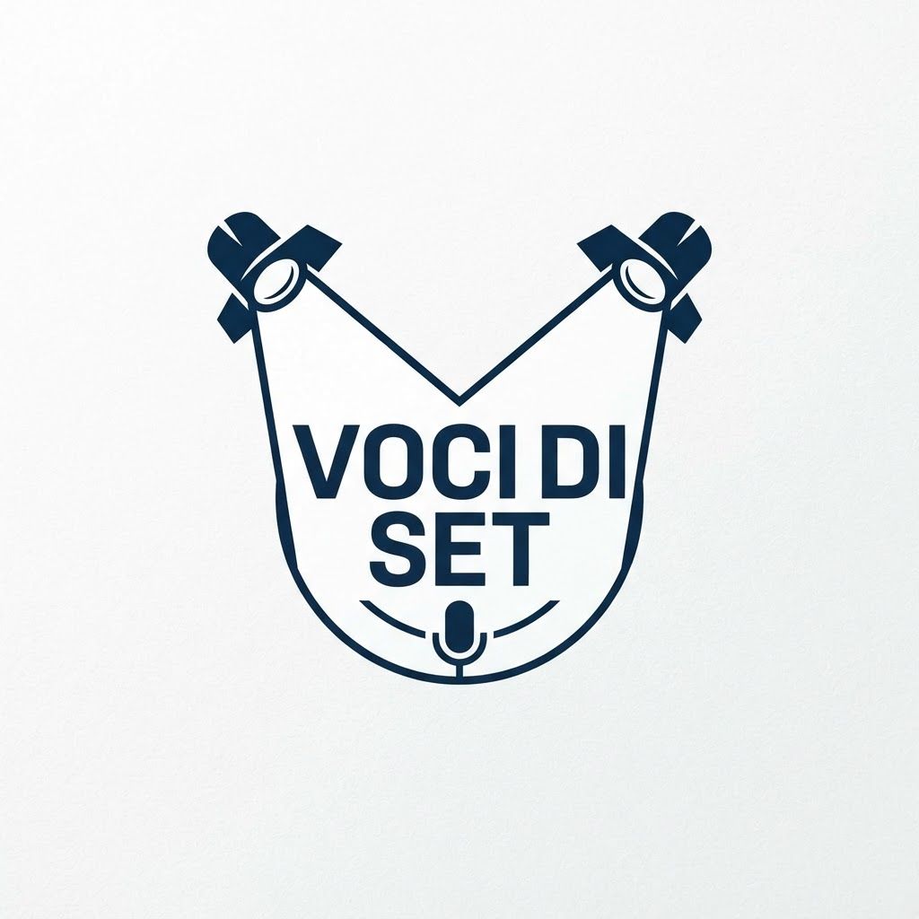 AI Design for Genera logo con uno o due riflettori che illuminano la scritta voci di set. Usa uno stile stile stilizzato 1 max 2 colori e senza aggiungere scritte