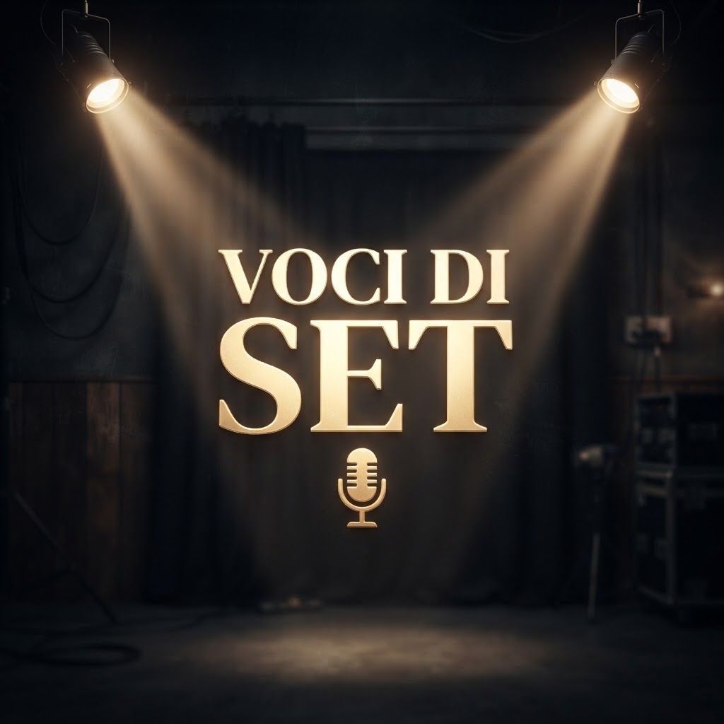 AI Design for Genera logo con uno o due riflettori che illuminano la scritta voci di set