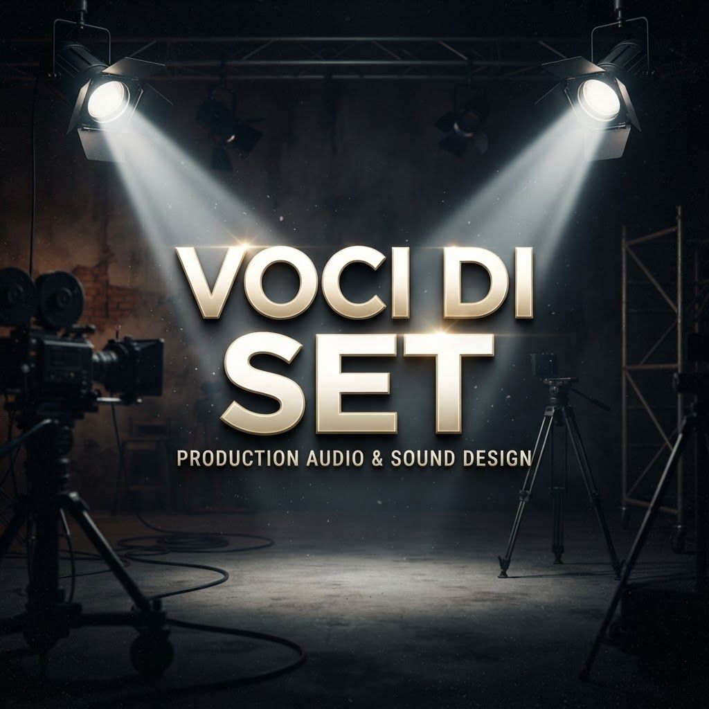 AI Design for Genera logo con uno o due riflettori che illuminano la scritta voci di set