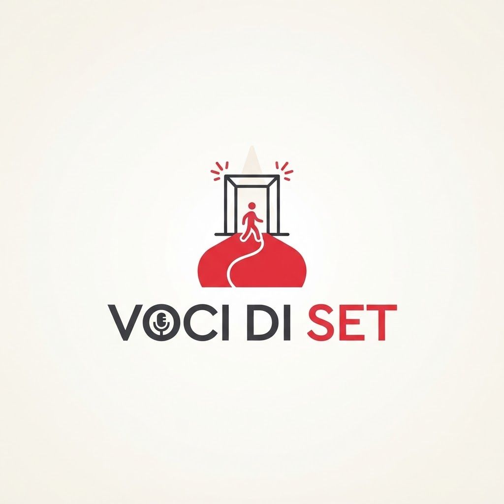 AI Design for Genera logo con red carpet e scritta voci di set. Stile semplice quasi stilizzato