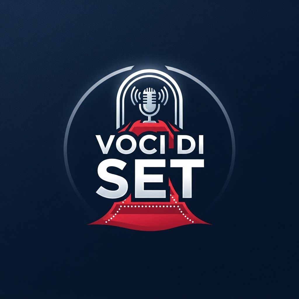 AI Design for Genera logo con red carpet rosso e sopra la scritta voci di set. Stile stilizzato