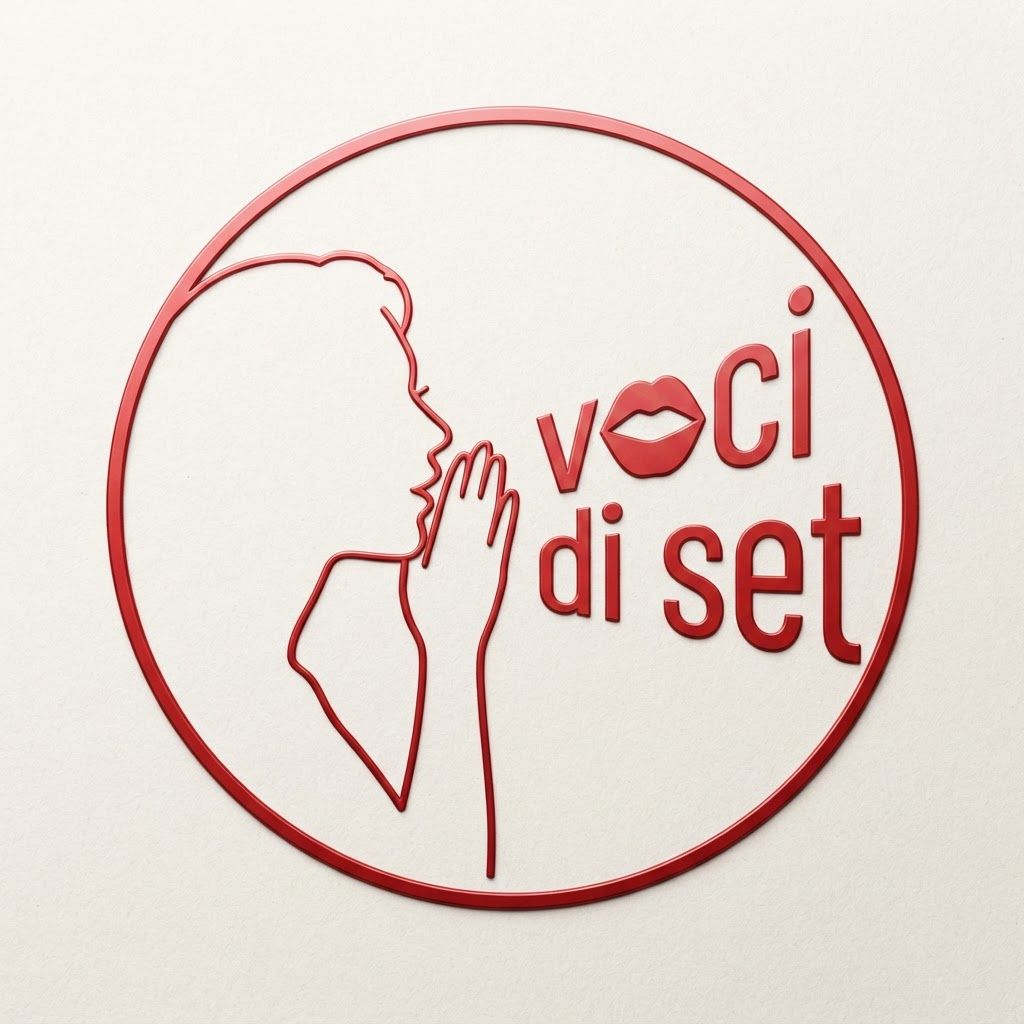 AI Design for Genera il logo per il profilo Instagram “voci di set” a partire dal mio disegno nella foto allegata, deve rimanere la sagoma stilizzata e aggiungi la scritta “voci di set” come se lo stesse dicendo e le lettere più vanno verso destra più si ingrandiscono gradualmente (mantieni l’allineamento dei caratteri come nel disegno allegato), mantieni gli stessi colori e la stessa sagoma della donna. Scrivi voci (sopra) e di set (sotto) togli rivista di cinema e mantieni la bocca. La scritta deve aumentare e ingrandire piano piano. Prova a farlo su sfondo chiaro