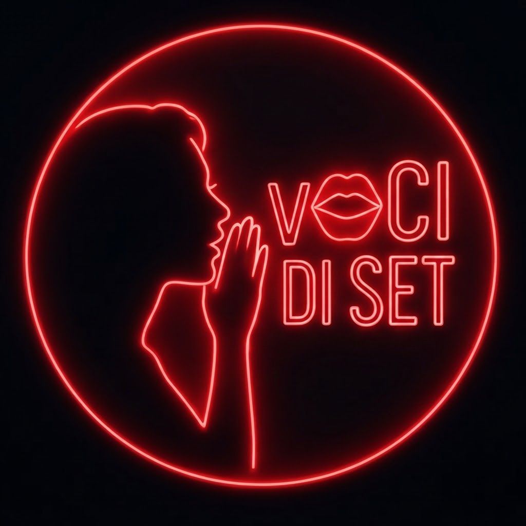 AI Design for Genera il logo per il profilo Instagram “voci di set” a partire dal mio disegno nella foto allegata, deve rimanere la sagoma stilizzata e aggiungi la scritta “voci di set” come se lo stesse dicendo e le lettere più vanno verso destra più si ingrandiscono gradualmente (mantieni l’allineamento dei caratteri come nel disegno allegato), mantieni gli stessi colori e la stessa sagoma della donna