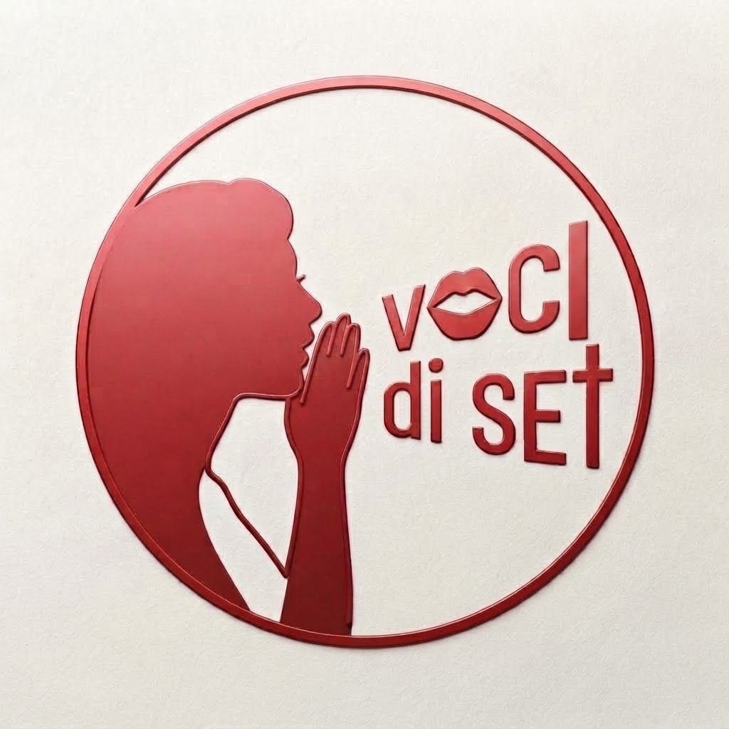 AI Design for Genera il logo per il profilo Instagram “voci di set” a partire dal mio disegno nella foto allegata, deve rimanere la sagoma stilizzata e aggiungi la scritta “voci di set” come se lo stesse dicendo e le lettere più vanno verso destra più si ingrandiscono gradualmente (mantieni l’allineamento dei caratteri come nel disegno allegato), mantieni gli stessi colori e la stessa sagoma della donna. Scrivi voci (sopra) e di set (sotto) togli rivista di cinema e mantieni la bocca. La scritta deve aumentare e ingrandire piano piano. Prova a farlo su sfondo chiaro e scritta in maiuscolo. La scritta deve aumentare e ingrandire piano piano. Come la foto ma con le scritte che si ingrandiscono e aumentano piano piano e tutte maiuscole con sagoma della donna tutta rossa e Scritta in maiuscolo, LA SCRITTA DEVE ESSERE TUTTA MAIUSCOLA