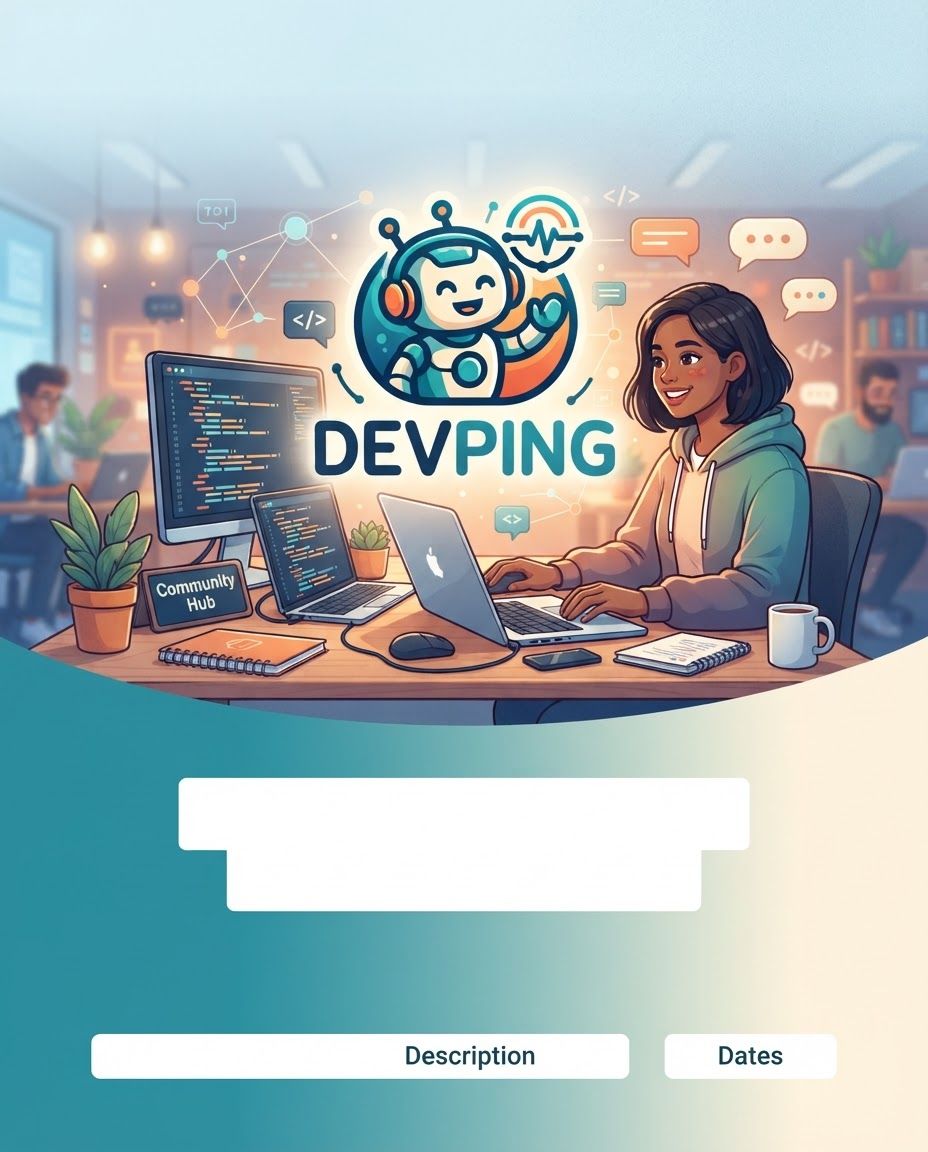 AI Design for Social campaign preview concept for Make A logo for a community named DevPing. Portrait campaign visual that feels ready for client approval, clear focal image, cohesive art direction, clean space for copy to be added later, no generated text.