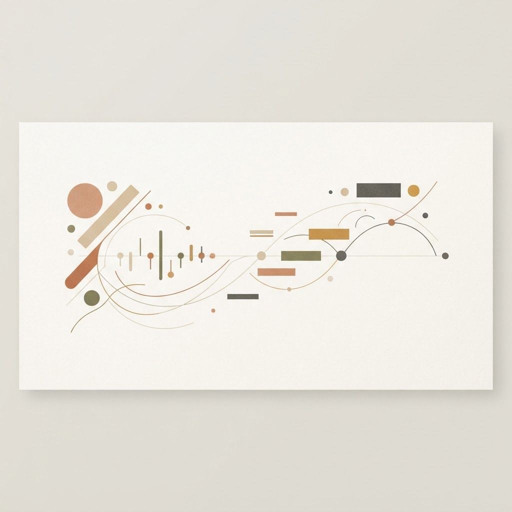 AI Design for I want you to generate a banner for a newsletter or website in 16:9. The banner needs to be off white background and use earthy tones. Stay abstract and minimalist. Represent ai model benchmarking.stay subtle rather than obvious. Highest resolution you can do