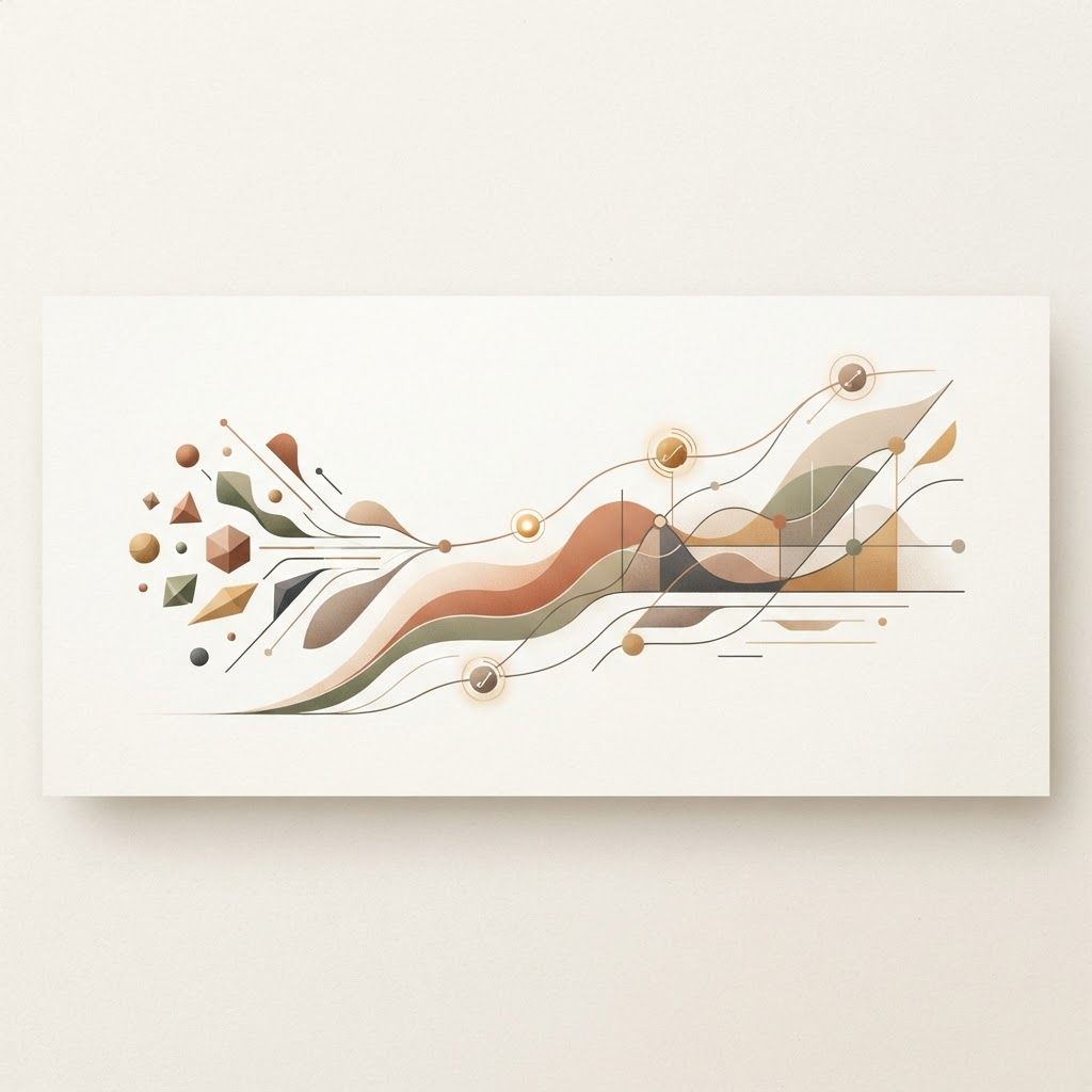 AI Design for I want you to generate a banner for a newsletter or website in 16:9. The banner needs to be off white background and use earthy tones. Stay abstract and minimalist. Represent ai model benchmarking.stay subtle rather than obvious. Highest resolution you can do