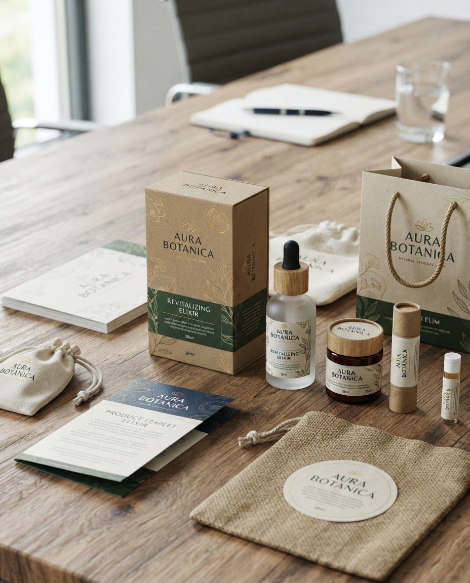 Packaging design route concept for Campaign concepts for a client pitch. Client-presentation mockup with boxes, bags, labels, wraps, or product containers, realistic print finish, cohesive visual system, no fake readable text.