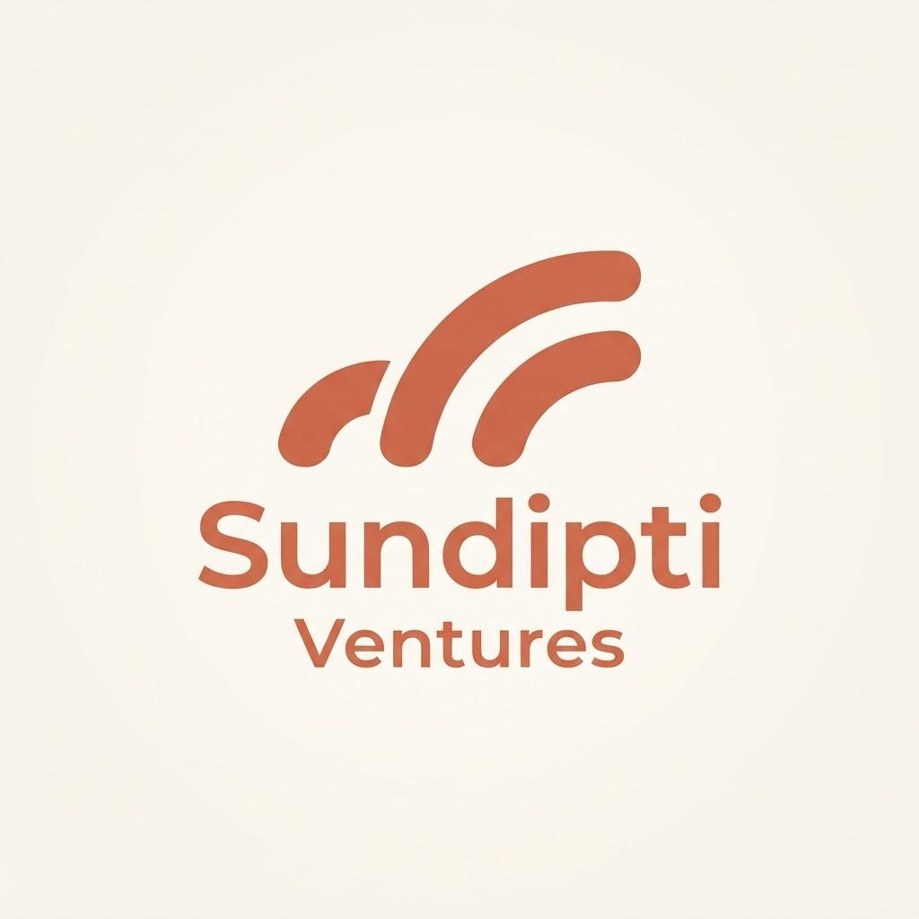 Professional flat vector logo for "Sundipti Ventures," a children's lifestyle brand for ages 0-15 covering apparel, jewellery, handicrafts, gifts, and toys.
Concept: an abstract symbol representing childhood, growth, imagination, and warmth — not a literal baby, animal, or toy. Think soft curved geometric forms, gentle arcs, or an abstract growth motif.
Style: flat design, fully rounded edges, no sharp corners, minimalist and iconic, single clear idea — not cluttered or illustrative. No gradients, no watercolor, no 3D, no shading.
Colors: only 1-2 flat colors — choose from terracotta, sage green, muted coral, dusty blue, deep teal, warm charcoal, on a cream or white background.
Typography: pair with a clean, warm, modern sans-serif wordmark reading "Sundipti Ventures," sentence case, generous spacing.
Must look premium and timeless — appropriate for a baby's clothing tag as well as a 15-year-old's jewellery box and a corporate letterhead. Avoid: baby face, cartoon animal, teddy bear, pacifier, crown, toy blocks, hearts, stars, kite, house shape, gender-specific icons, more than 2 colors.