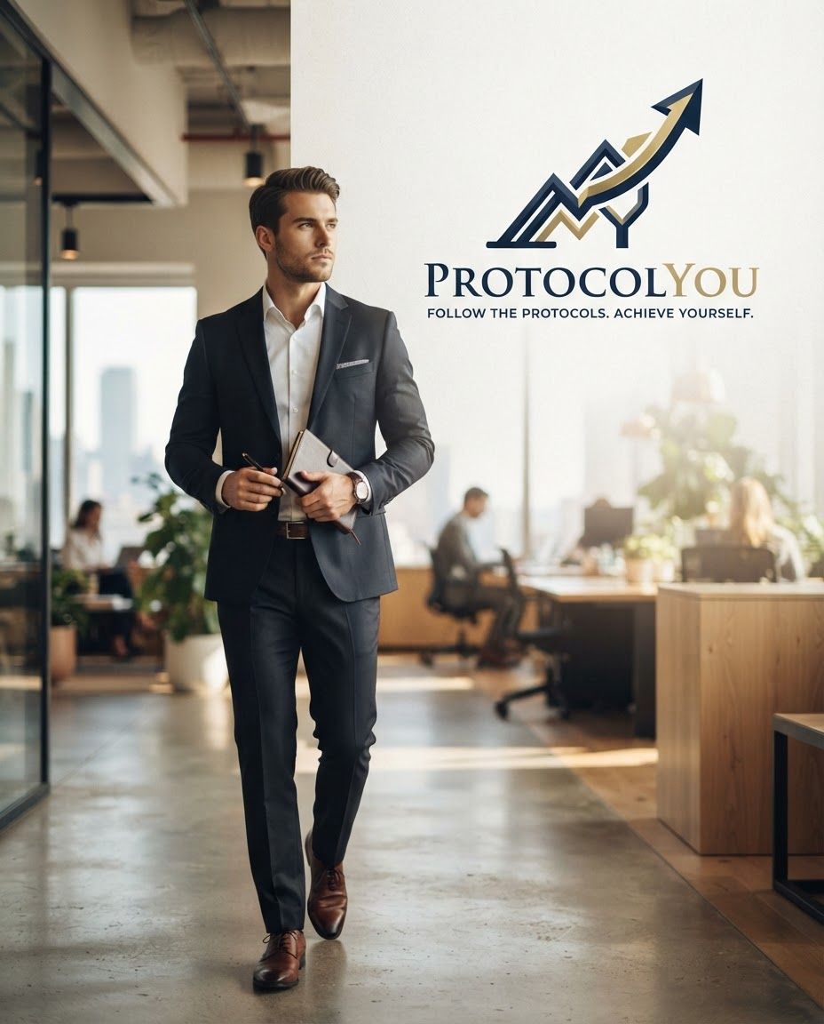 Social campaign preview concept for Design a premium, professional vector logo for a motivational and personal-development brand named “ProtocolYou”. The core philosophy is: “Protocol is a rule of human life and nature. If we want to succeed, we have to follow the protocols.” Create a distinctive abstract symbol that visually represents a PROTOCOL — a structured sequence, ordered steps, discipline, consistency, and progression leading to transformation. Integrate a subtle monogram into the symbol, representin. Portrait campaign visual that feels ready for client approval, clear focal image, cohesive art direction, clean space for copy to be added later, no generated text.