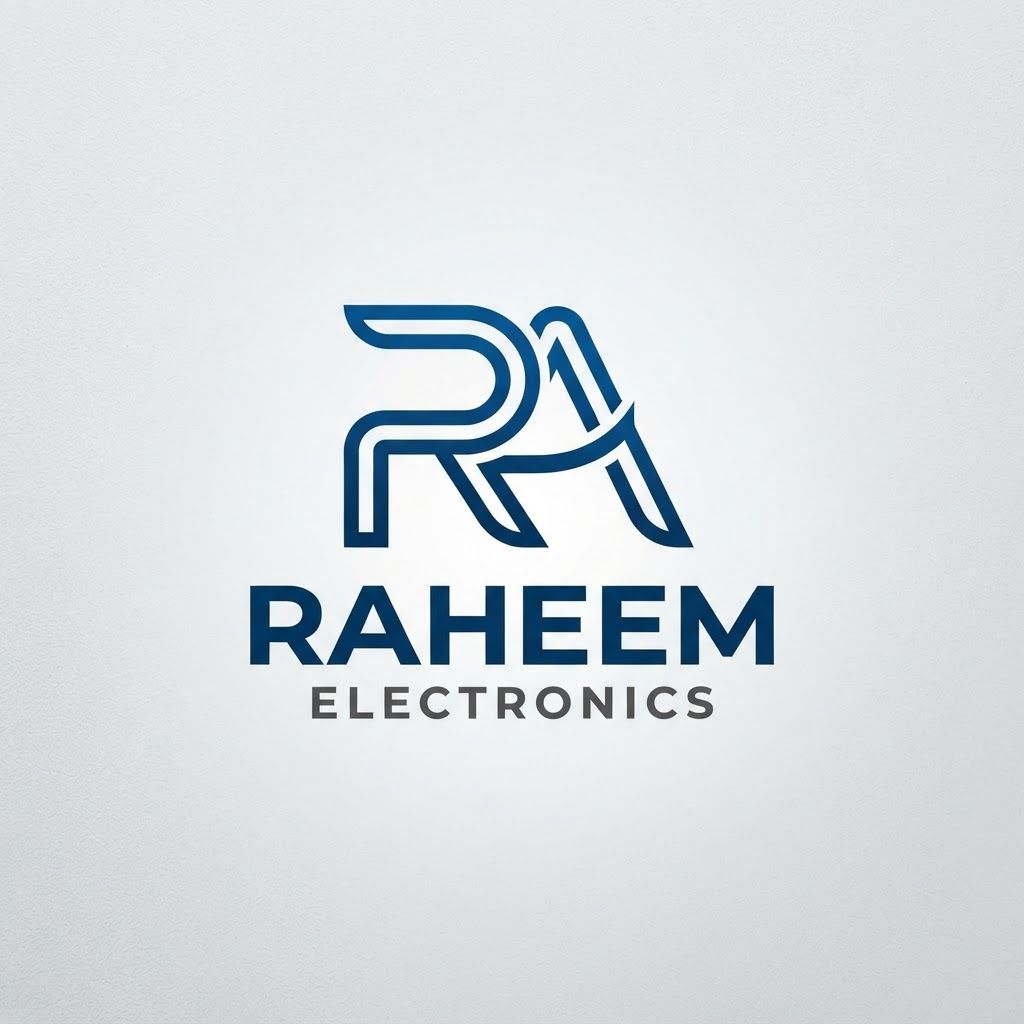 I want you to create logo of Raheem electronics but combined the R and A in logo pic if possible