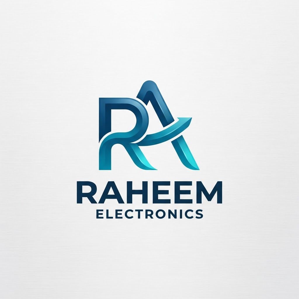 I want you to create logo of Raheem electronics but combined the R and A in logo pic if possible