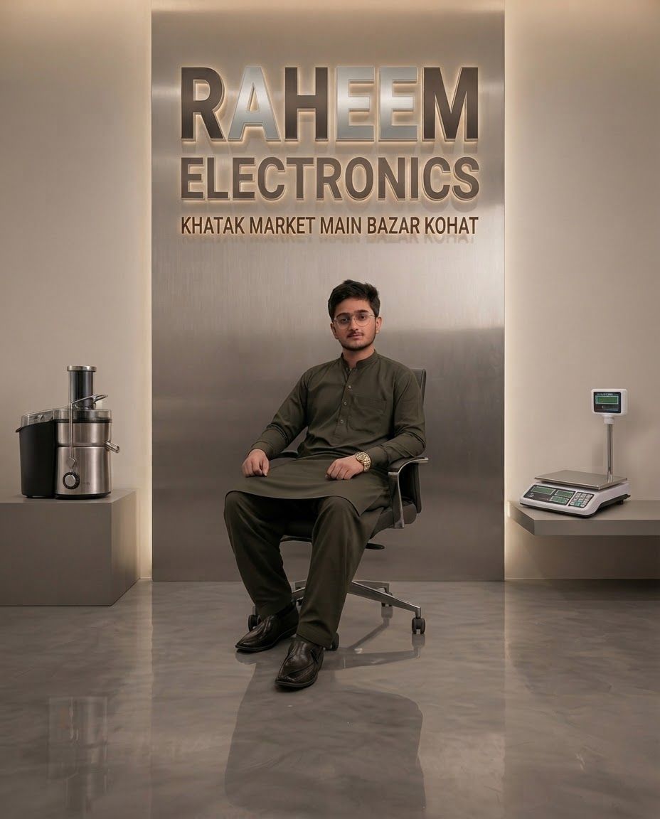 Paid ad visual for  brand. Performance-focused portrait composition, clear product or benefit cue, bold contrast, uncluttered background, open area for offer copy to be added later, no readable text.

Incorporate the attached brand element reference image (Reference A: brand element "Raheem Electronics") into the composition where natural — preserve the depicted brand element's appearance.