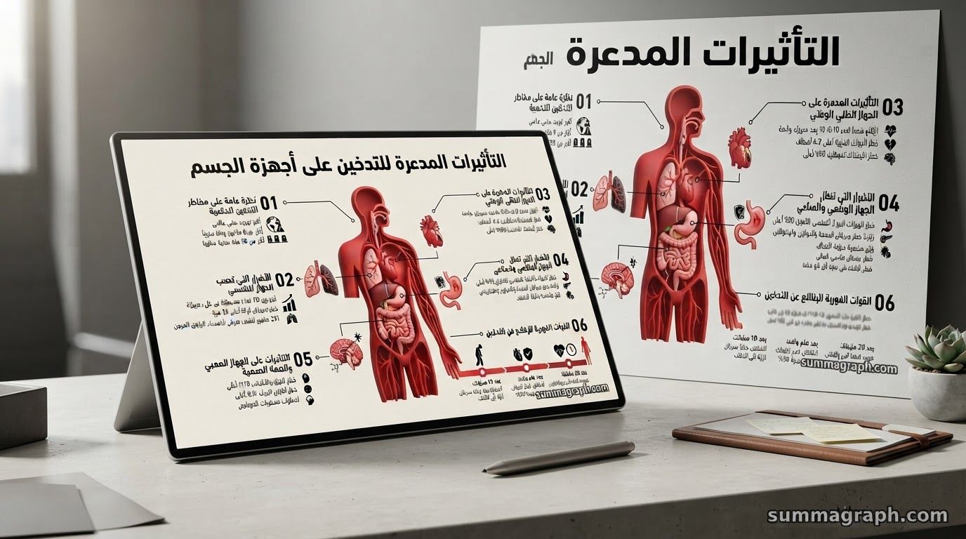 Client presentation mockup for  brand. Polished scene showing the design direction applied to a realistic surface, screen, poster, or object, premium agency presentation style, no readable placeholder text.

Incorporate the attached brand element reference image (Reference A: brand element "Harmful effects of smoking on body") into the composition where natural — preserve the depicted brand element's appearance.