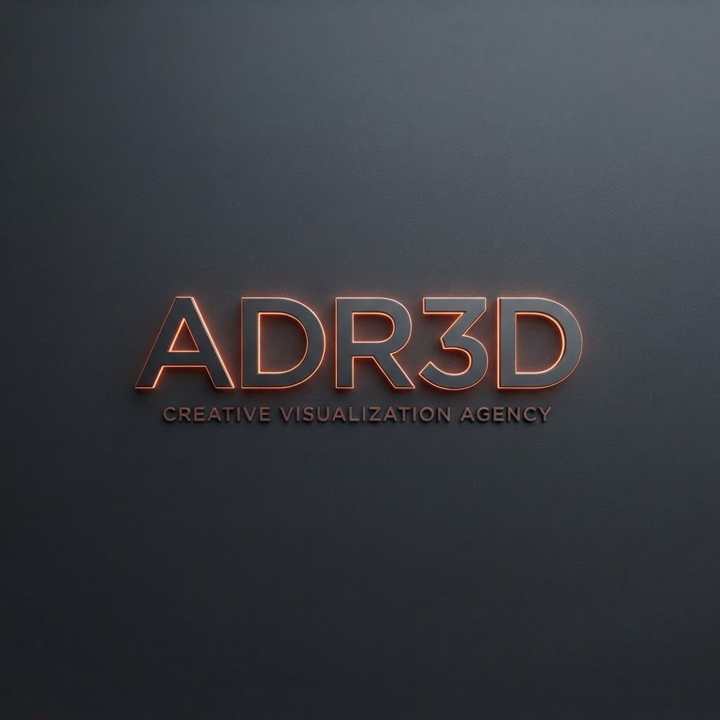 A professional, minimalist logo design for "ADR3D", flat matte charcoal background, sleek typography, subtle glowing neon orange highlights on the edges of the lettering, high-end agency aesthetic, clean lines, 8k resolution.