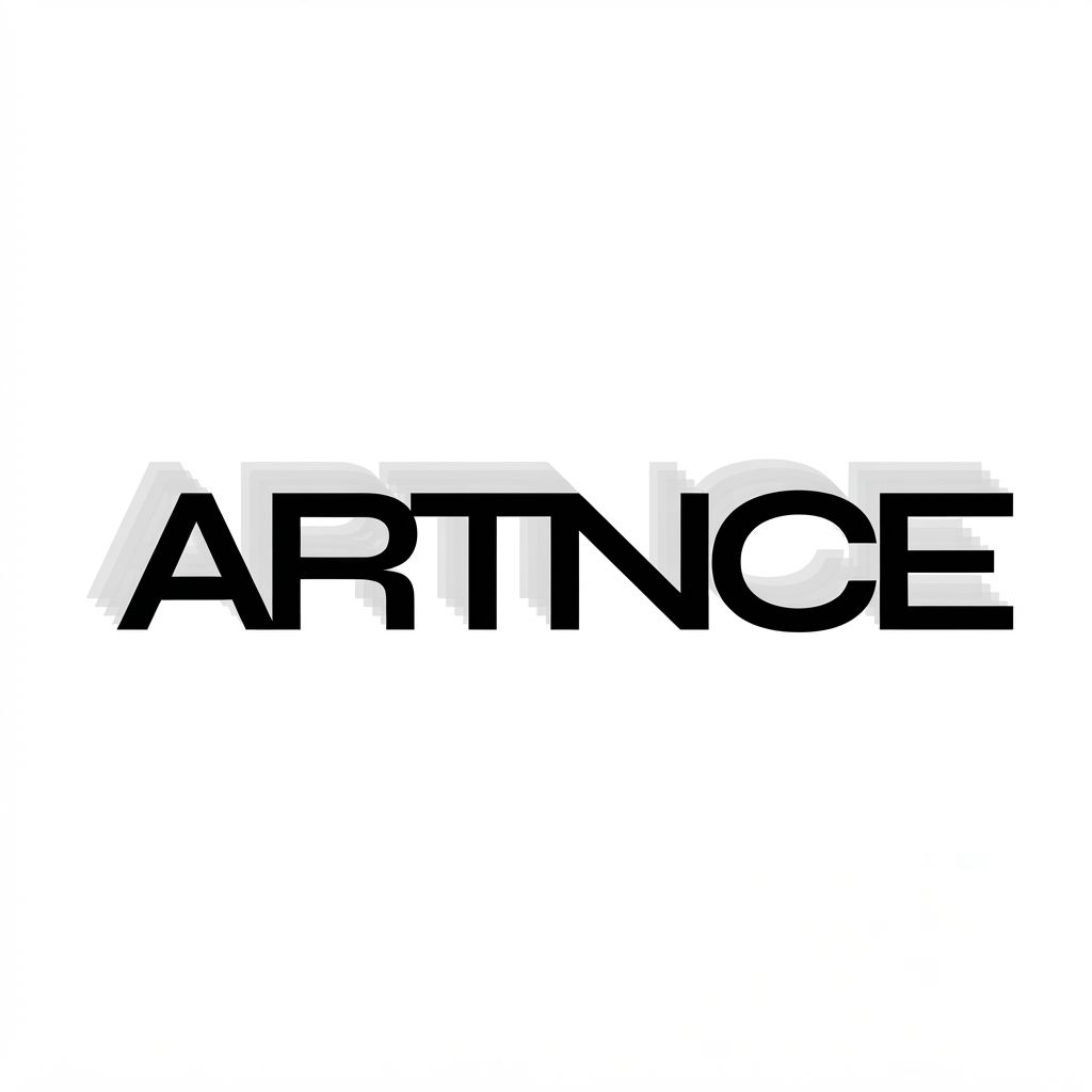 Marketplace-ready product listing image for ARTNCE. The image displays the word ARTNCE in a bold, black sans-serif font centered on a white background. The text features a layered, light-gray drop shadow effect that suggests a slight motion or depth. Clean light background, product fully visible, balanced thumbnail composition, subtle shadow, accurate color and shape, no badges, no callout text, no extra props competing with the product.
