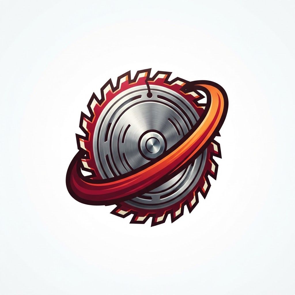 AI Design for Modern professional emblem logo, square 1:1, centered. A detailed circular
saw blade seen at a slight three-quarter angle, sharp pointed carbide teeth
around the rim, with a dynamic swoosh of motion sweeping across it like a
fast cutting arc. Layered construction: deep crimson red and bright orange
on the blade, brushed steel grey and gunmetal on the metal body, crisp
cream-white highlights on the cutting edges. Subtle depth and dimension,
clean shading, soft inner shadows, polished industrial finish. Bold confident
shapes, thick contours, strong silhouette. Contemporary vector logo
illustration, badge style, tool brand identity, premium hardware branding.
Plain white background. High detail, sharp, balanced composition.