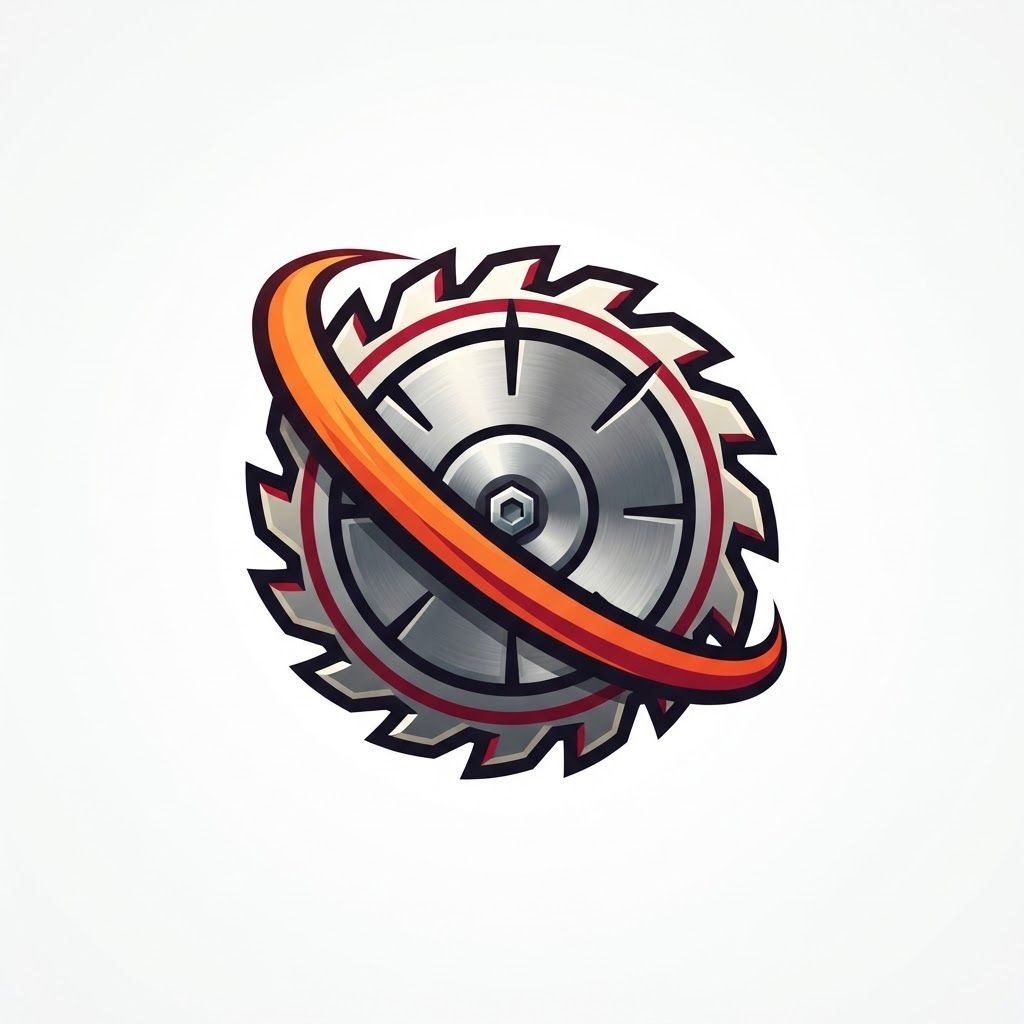 AI Design for Modern professional emblem logo, square 1:1, centered. A detailed circular
saw blade seen at a slight three-quarter angle, sharp pointed carbide teeth
around the rim, with a dynamic swoosh of motion sweeping across it like a
fast cutting arc. Layered construction: deep crimson red and bright orange
on the blade, brushed steel grey and gunmetal on the metal body, crisp
cream-white highlights on the cutting edges. Subtle depth and dimension,
clean shading, soft inner shadows, polished industrial finish. Bold confident
shapes, thick contours, strong silhouette. Contemporary vector logo
illustration, badge style, tool brand identity, premium hardware branding.
Plain white background. High detail, sharp, balanced composition.