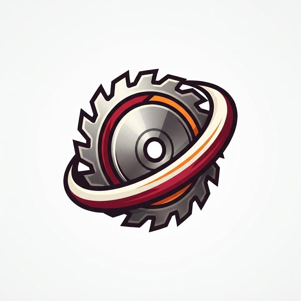 AI Design for Modern professional emblem logo, square 1:1, centered. A detailed circular
saw blade seen at a slight three-quarter angle, sharp pointed carbide teeth
around the rim, with a dynamic swoosh of motion sweeping across it like a
fast cutting arc. Layered construction: deep crimson red and bright orange
on the blade, brushed steel grey and gunmetal on the metal body, crisp
cream-white highlights on the cutting edges. Subtle depth and dimension,
clean shading, soft inner shadows, polished industrial finish. Bold confident
shapes, thick contours, strong silhouette. Contemporary vector logo
illustration, badge style, tool brand identity, premium hardware branding.
Plain white background. High detail, sharp, balanced composition.