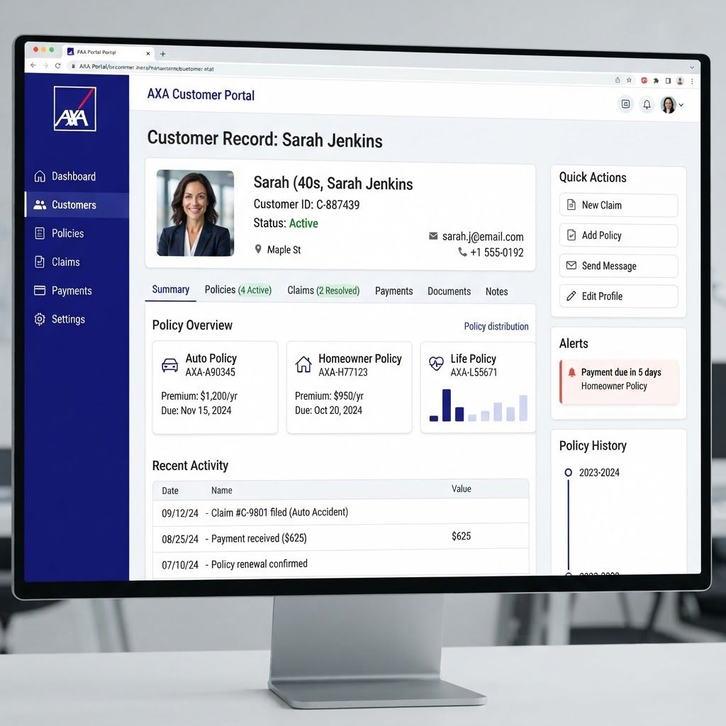 AI Design for Insurance castumar record website