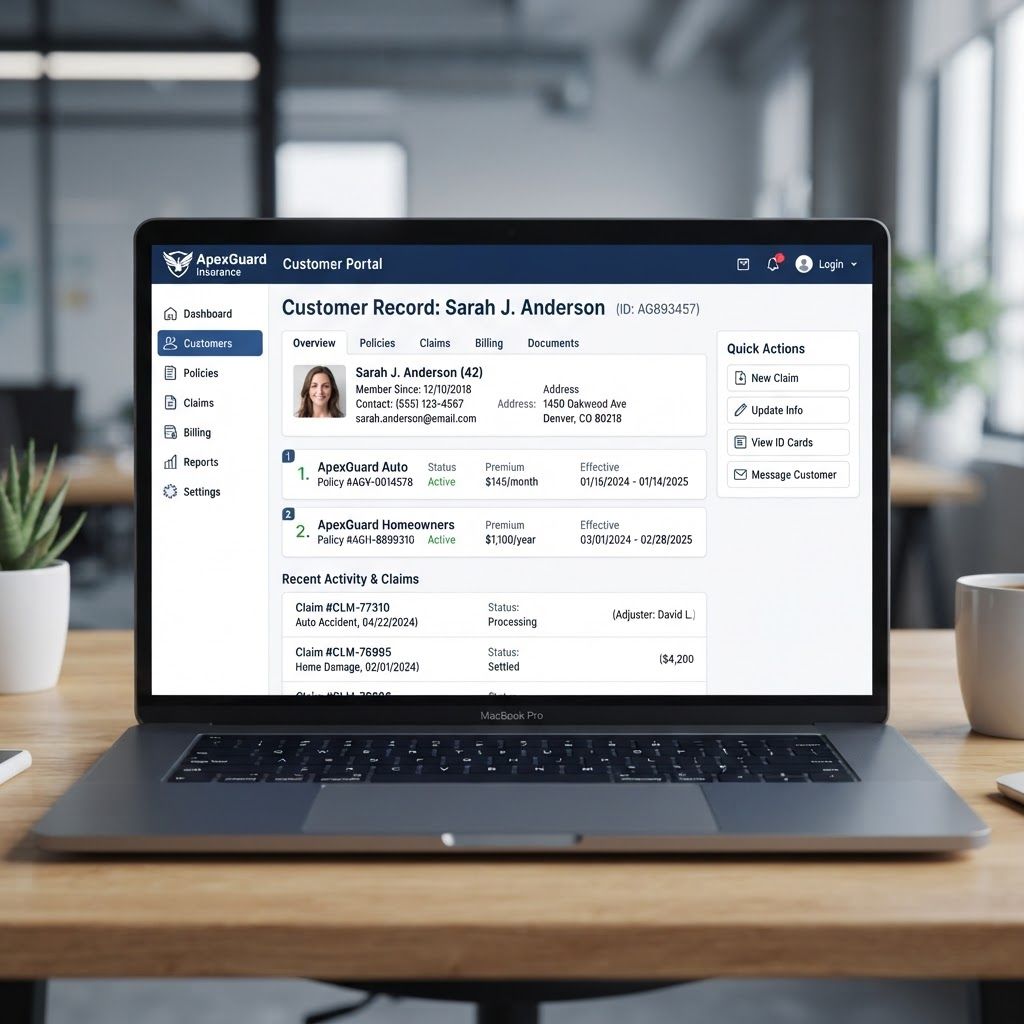 AI Design for Insurance castumar record website