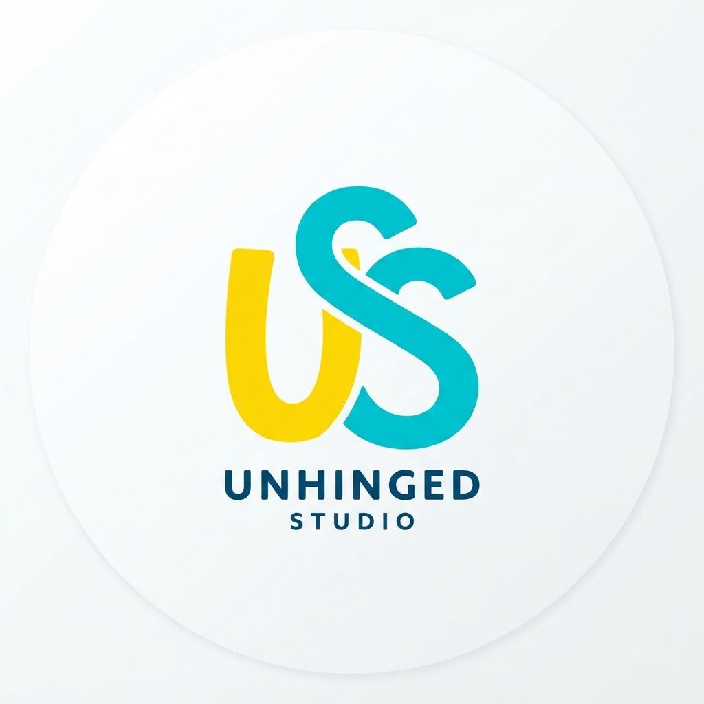 AI Design for Generate a simple minimalistic profile picture for a studio named unhinged STUDIO , white background 2 main colors. playfull minimalistic. few letters, only a logo