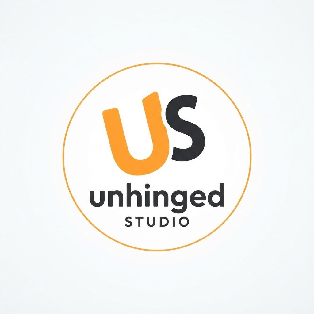 AI Design for Generate a simple minimalistic profile picture for a studio named unhinged STUDIO , white background 2 main colors. playfull minimalistic. few letters, only a logo
