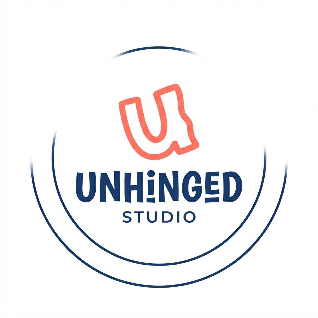 AI Design for Generate a simple minimalistic profile picture for a studio named unhinged STUDIO , white background 2 main colors. playfull minimalistic.